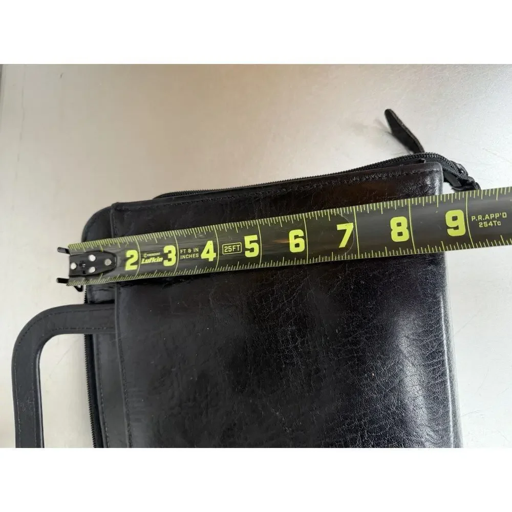 Vintage Full Grain Leather Planner Classic Black Handles Full Zip Organizer